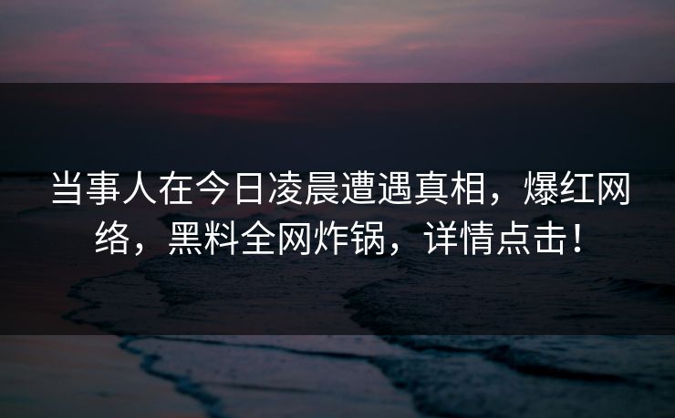 当事人在今日凌晨遭遇真相，爆红网络，黑料全网炸锅，详情点击！