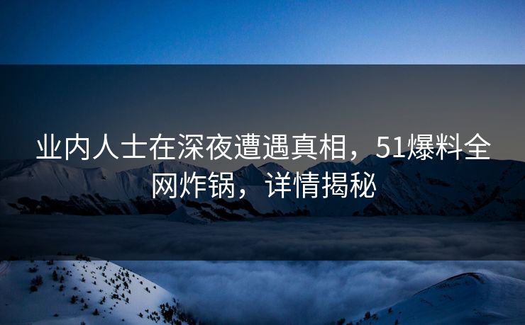 业内人士在深夜遭遇真相，51爆料全网炸锅，详情揭秘