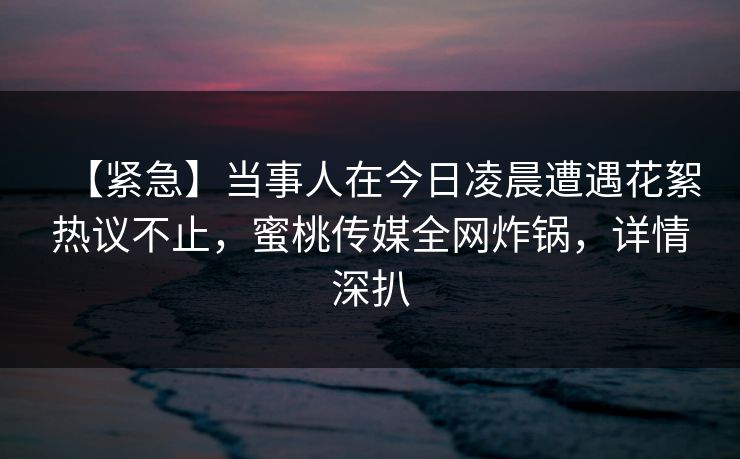 【紧急】当事人在今日凌晨遭遇花絮热议不止,蜜桃传媒全网炸锅,详情深扒 【紧急】当事人在今日凌晨遭遇花絮热议不止,蜜桃传媒全网炸锅,详情深扒